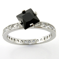 Stunning 925 Sterling Silver Black & White Cubic Zirconia Ring Size 9